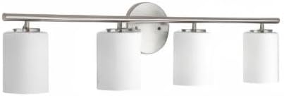Progress Lighting 4-Light Etched White Glass Modern Bath Vanity Light, Replay Collection, Brushed Nickel (P2160-09)