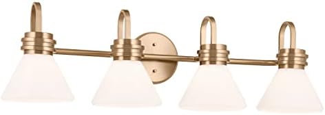 Kichler Farum 4-Light Bathroom Vanity Light, Champagne Bronze | Modern vanity light with opal glass for single or double mirrors (34" x 9.5"), 55156CPZ