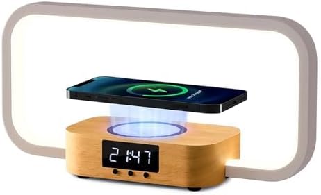 Bedside Lamp with Wireless Charger & USB Port – Touch Control Nightstand Table Lamps, RGB Color Changing, Stepless dimming, 7 Color, Modern LED Desk Lamp with Clock for Bedroom, Gifts for Women, Men