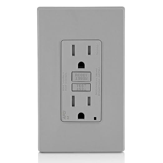 Leviton AFCI Outlet, 15 Amp, Self Test, Tamper-Resistant with LED Indicator Light, Protection from Electrical Fires, AFTR1-GY, Gray