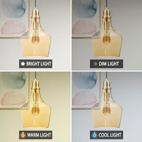 Ink+Ivy Auburn Pendant Kitchen Lighting for Dining Room, Industrial Lights, Hand-Blown Glass Bell Shaped Pendant Light for Kitchen Island, Foyer, Bedroom, 9" Dia x 95.5" H, Gold/Amber