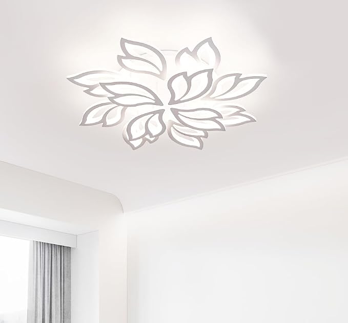 Garwarm 32" LED Flush Mount Ceiling Light, Low Profile Dimmable Fixture | Modern Ceiling Light with Remote, Acrylic Flower Lamp,Stepless Color Temperature Change for Large Bedroom Living Room Kitchen