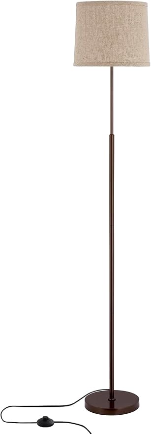 60" Modern Floor Lamp for Living Room Bedroom, Standing Lamp with Oatmeal Linen Lampshade, Tall Lamp with A19 9W 3 Color Temperature Bulb, Foot Switch Control, Brown