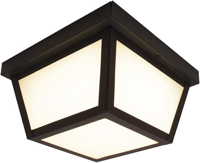 Maxxima 9" Black LED Outdoor Porch Ceiling Light Fixture, 1000 Lumens 3000K | Frosted Lens, 3000K Warm White, Wet Rated, Ideal for Entryway, Patio, Home Exterior