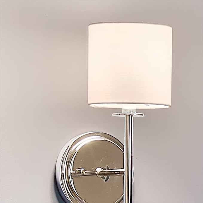 Kichler Ali 1 Light Wall Sconce in Polished Nickel with White Fabric Shade for use in Bathrooms, Bedrooms, Kitchens, Dining Rooms and Hallways, 52505PN