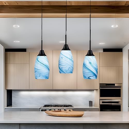 Viinew Mini Glass Pendant Light,4.72" Blue Marble Glass Pendant Lights | Handblown Blue Marble Oval Art Glass Lamp Ceiling Hanging Light 1-Pack Small Chandelier for Dining Room Kitchen