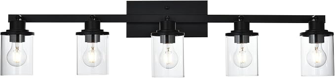Yaohong 5-Light Kitchen Track Light Fixtures Ceiling Vanity Lights Black, Bathroom Track Lighting Kit with Ajustable Heads, Modern Wall Ceiling Tracking Light for Hallway Shop