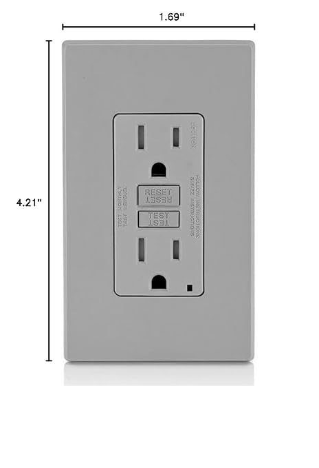 Leviton GFCI Outlet, 15 Amp, Self Test, Tamper-Resistant with LED Indicator Light, Protection from Electric Shock and Electrocution, GFTR1-GY, Gray