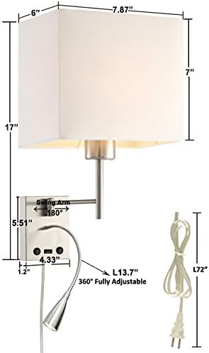 HomeFocus Bedside Wall Light with LED Reading Lamp,Swing Arm Wall Lamp,Wall Sconces