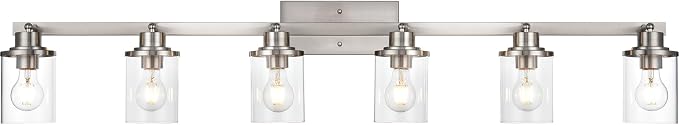 Yaohong 6-Light Track Lighting Kit Brushed Nickel Track Lighting Fixtures, Bathroom Wall Light Ceiling Mount Rotatable Spotlights, Kitchen Ceiling Light Fixtures with Glass Shade for Bathroom Hallway