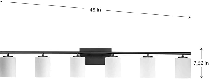 Progress Lighting Replay Collection 48 in. 6-Light Textured Black Etched White Glass Modern Bath Vanity Light