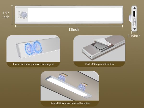 12inch Under Cabinet Lighting, 4 Pack Rechargeable Motion Sensor Light Indoor, Wireless Dimmable Magnetic Closet Lights, 50 LED Under Counter Lights for Kitchen, Wardrobe, Stairs, Warm Light