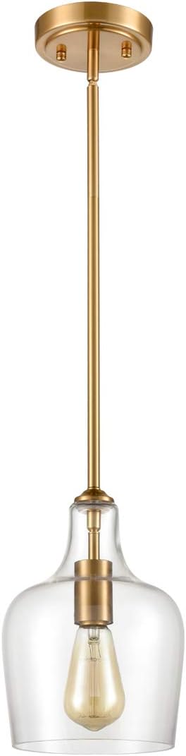 JEENKAE Modern Brass Glass Kitchen Pendant Lighting Rod-Hung Gold Pendant Light, 1-Light-1