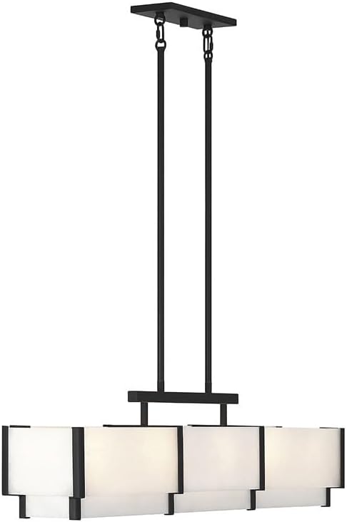 Savoy House 1-2330-5-50 Orleans Vintage Mid-Century Modern Alabaster Linear Chandelier, 5-Light 300 Total Watts, 11" H x 44" L, Black Cashmere