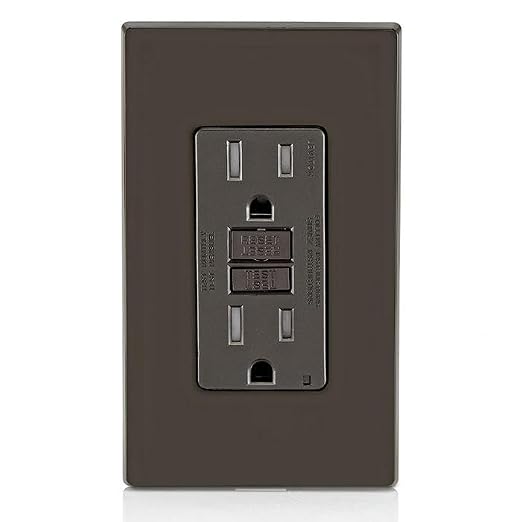Leviton GFCI Outlet, 15 Amp, Self Test, Tamper-Resistant with LED Indicator Light, Protection from Electric Shock and Electrocution, GFTR1, Brown