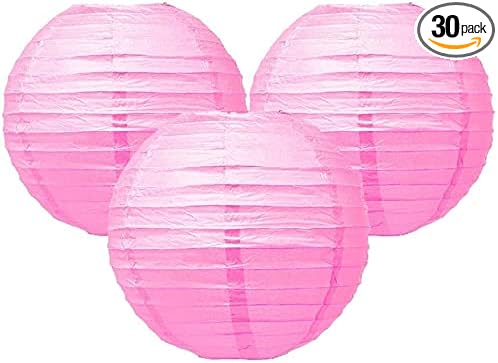 Pack Of 3 Round Paper Lanterns Lamp Wedding Birthday Party Decoration (Rose Pink, 14"/35CM)