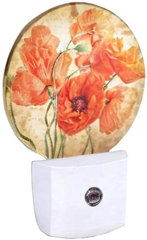 EKOBLA Poppy Flower Night Light, Vintage Red Orange Floral Night Lights Plug Into Wall with Dusk to Dawn Sensor for Hallway