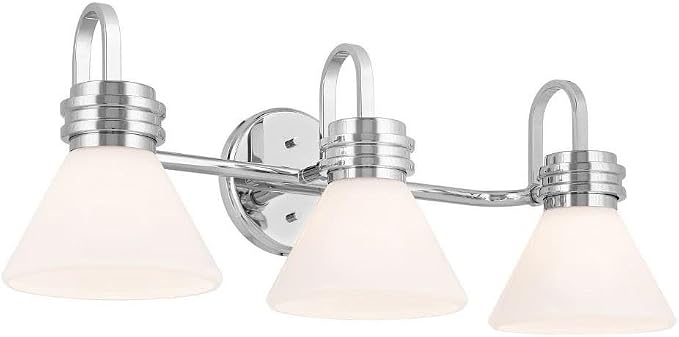 Kichler Farum 3-Light Bathroom Vanity Light, Chrome | Modern vanity light with opal glass for single or double bathroom mirrors (26" x 9.5" x 9.5"), 55155CH