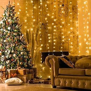 Twinkle Star 300 LED Dual Color Changing Curtain Lights with Remote,Connectable 8 Modes Plug in Christmas String Lights for Bedroom Backdrop Outdoor Decor RGBW