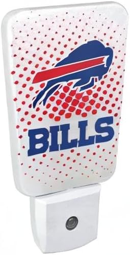 Party Animal NFL Team LED Night Light, with Auto Sensor and 3 Light Settings, Slim 5-Inch Design fits Standard Outlets, Buffalo Bills