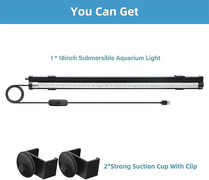 Submersible Aquarium Light 18Inch Fish Tank Light Bubbler Wall with Air Bubble Hole IP68 Waterproof Color Changing Led Light for Freshwater and Saltwater Aquariums Fish Tanks