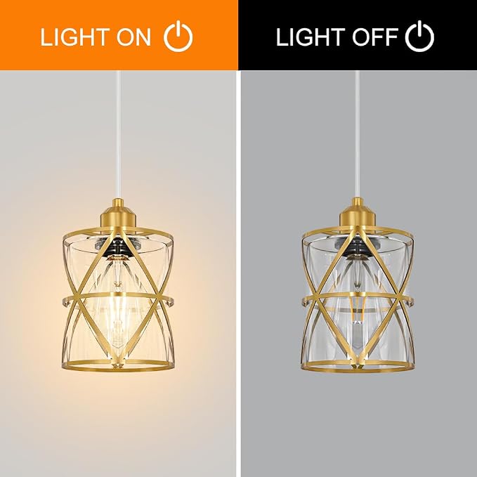 Gold Pendant Lights Kitchen Island Set of 2 , Adjustable Hanging Lights with Clear Glass, Industrial Ceiling Pendant Light for Hallway, Decor, E26 Base - 5.51''Shade,59.06'' Cord(Bulbs Not Included)