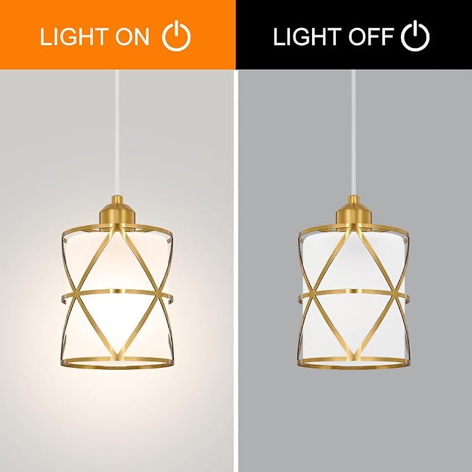 Brushed Gold Pendant Lights for Kitchen Island Set of 2, Pendant Lights Kitchen Island with Frosted Glass Shade, Modern Bathroom Pendant Lighting for Foyer, Dining Room, Entryway - Adjustable Height