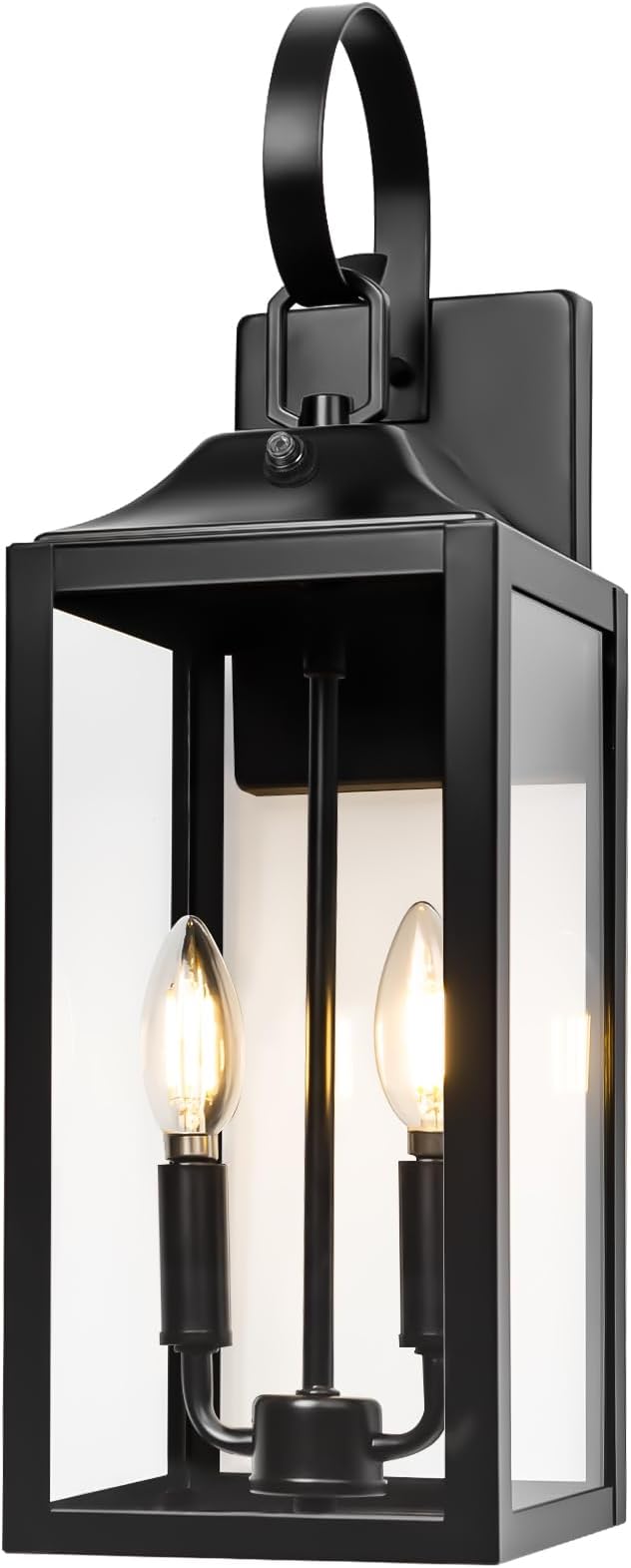 19" Large Dusk to Dawn Outdoor Wall Lantern 2-Light, Modern Porch Lights | Waterproof Exterior Lighting Fixtures with Clear Glass, Farmhouse Outside Sconces Outdoor Lights for House, Black, 1-Pack