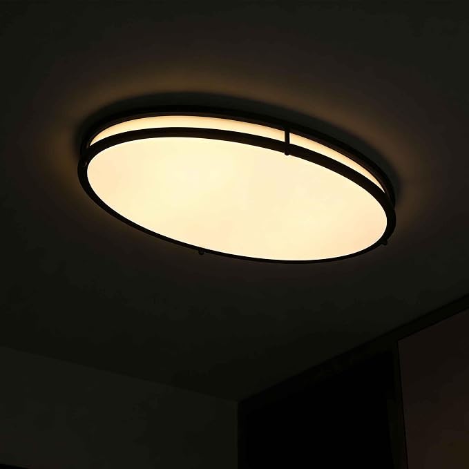 24 Inch Oval Black Ceiling Light Fixture for Living Room - 24” Black Flush Mount LED Ceiling Lights 3000K/4000K/5000K LED Kitchen Bathroom Light Oval Bedroom Lamp, 32W, 2100LM, Steel and Polystyrene