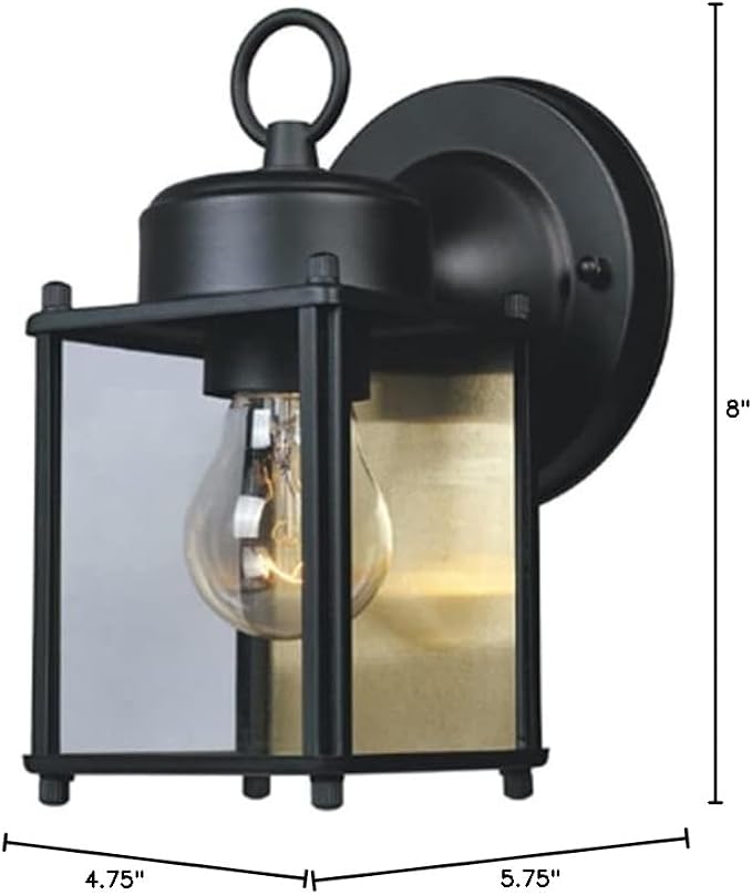 DESIGNERS FOUNTAIN Preston Outdoor Light Fixture, 8 Inch Exterior Wall Lantern Sconce for Front Door, Patio and Porch, Black, 1161-BK (Pack of 2)