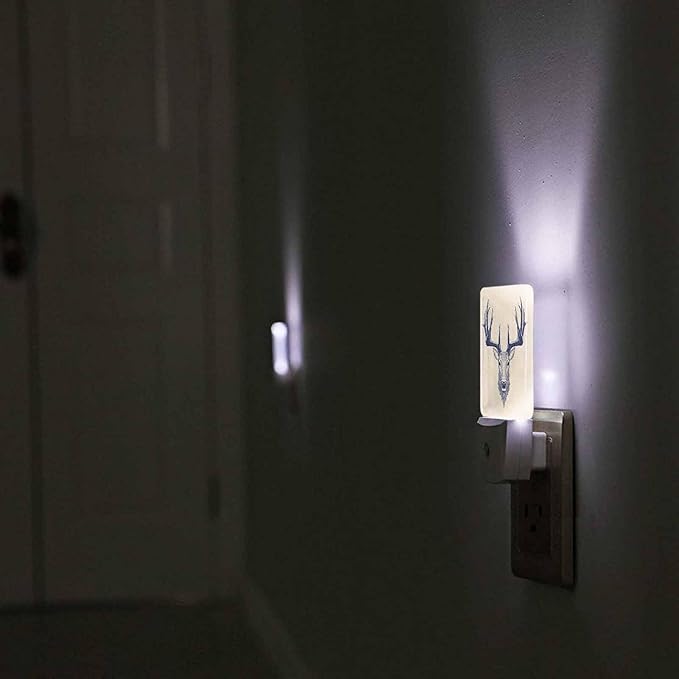 LED Night Light,Beautiful Cartoon Deer Head LED Night Light Plug into Wall with Dusk to Dawn Light Sensor White Energy Efficient Nightlight for Bedroom Bathroom Hallway Living Room Kitchen