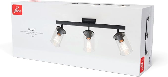 Globe Electric 64000117 24" 3-Light Track Lighting, Matte Black, Seeded Glass, Pivoting Track Heads, Lighting for Kitchen, Bathroom, Bedroom, or Dining Room, Living Room Ceiling Lights, Light Fixture