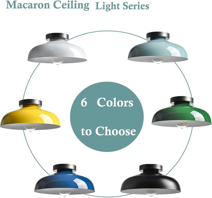 DIRYZON Industrial Yellow Semi Flush Mount Ceiling Light, 12-Inch | Macarons Ceiling Light Industrial Mount Fixture for Bedroom Hallway Porch Kitchen Entryway