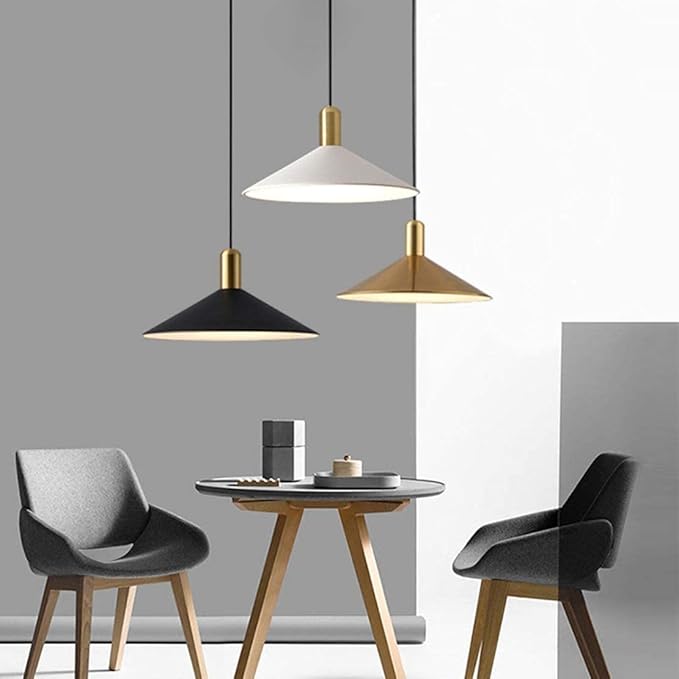KCO Lighting Modern Cone Pendant Lighting White and Gold Pendant Light Kitchen Island Farmhouse Dome Pendant Light Mid Century Living Room Light Fixture Over Dining Table (White)