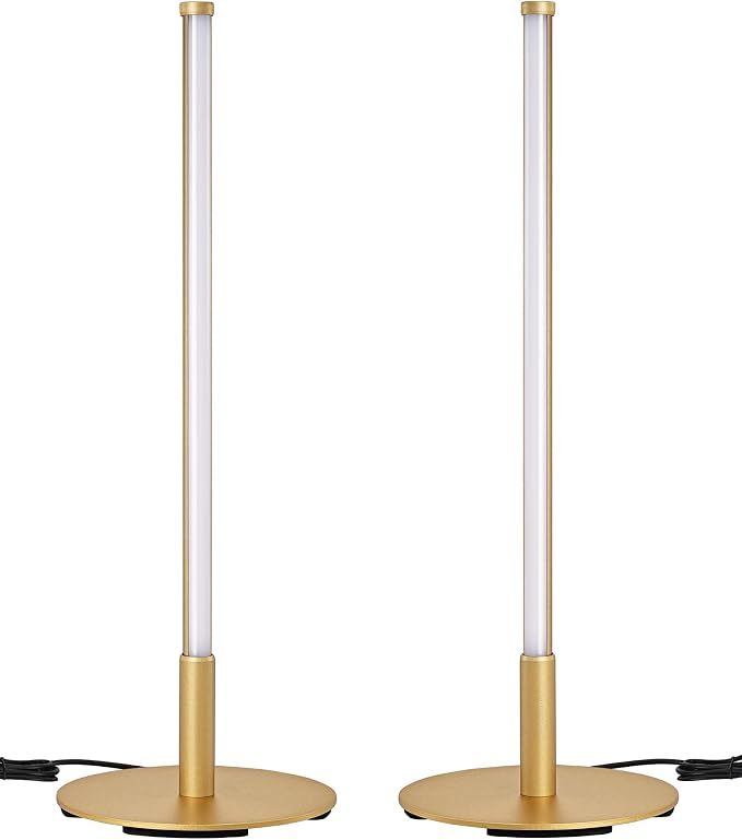 EDISHINE LED Table Lamp Set of 2, Modern Desk Lamps for Living Room, Gold | Stepless Dimmable, Metal Finish, 3 Color Temperature, 6W, Ideal for Bedroom, Corner