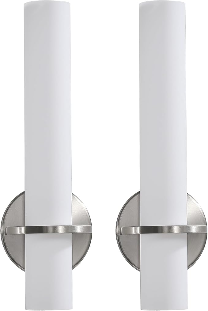 AIJIASI Brushed Nickel Wall Sconces Set of Two - 15 inch Modern Bathroom Sconce 15W 3000K Dimmable LED Sconces Wall Lighting, Indoor Wall Sconce Light for Living Room Corridor Mirror Bedroom Stairs
