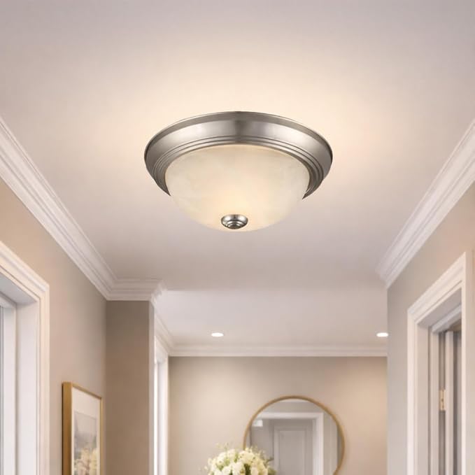 Design House Ceiling Light, Flush Mount, Dimmable, Uses (2) 60W Bulbs, Satin Nickel, 11.25 in D x 4.75 in H, 2-Pack Includes Two Ceiling Lights, 587527 | Dimmable, Ceiling Mount, Traditional, Steel, 2-Pack, Lighting, 587527