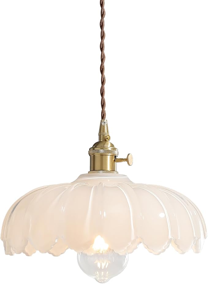 XZHGCEE Vintage Pendant Light Fixtures: Milk Glass Pendant Lights Kitchen Island, White Milk Glass Pendant Light Fixture for Bedroom Dining Room