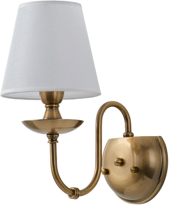 Aiwen Wall Lamps Polished Solid Brass Finish with Eggshell/White Flax Fabric Shade 1 Light