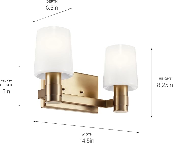 Kichler Adani 2-Light Bathroom Vanity Light, Champagne Bronze | Modern vanity light with opal glass for bathrooms and powder rooms (14.5" x 8.25"), 55175CPZ