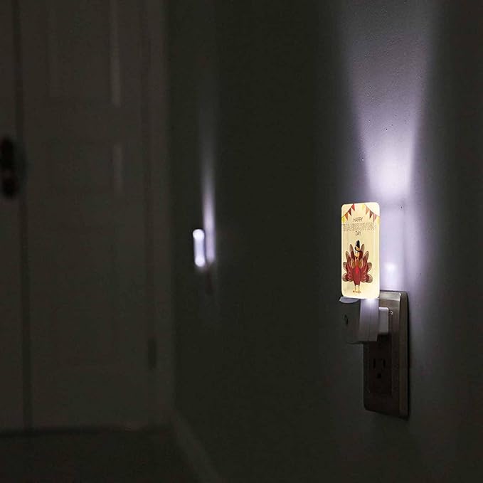 LED Night Light Plug into Wall with Dusk to Dawn Light Sensor White Energy Efficient Turkey Cartoon Pennants Nightlight for Bedroom Bathroom Hallway Living Room Kitchen