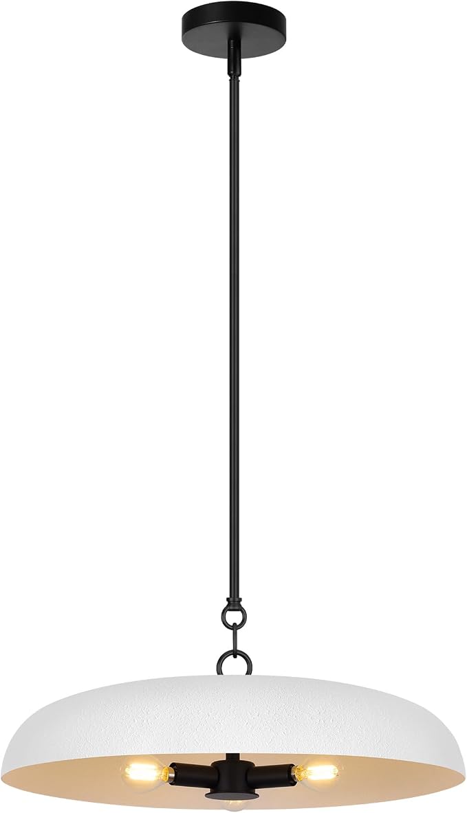 LamQee 20 Inch Oversized Large Pendant Lights, 3-Lights Textured White Modern Dome Chandelier, Rustic Metal Pendant Lighting Fixture Ceiling Hanging for Kitchen Island, Dining Room Over Table, Bar