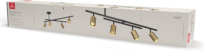 Globe Electric 4-Light Track Lighting, Matte Black, Matte Brass Heads, Center Swivel Bar, Dimmable, 57501