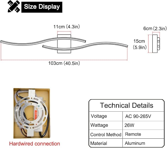 Modern Wall Sconces Set of 2, Dimmable LED with Remote Control, Gold Indoor Wall Sconce, Hard Wired Wall Lights for Living Room, LED Wall Decor for Hallway, Bedroom, 40.5"in, 3 Color, Timer, Memory