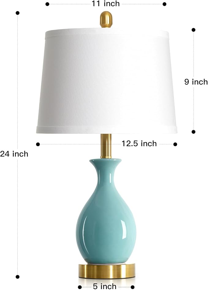 24″ Aqua Blue Ceramic Table Lamp for Living Room, Modern Classic Bedside Lamp for Nightstand, Small Table Lamp for Bedroom End Table (1 Pack)