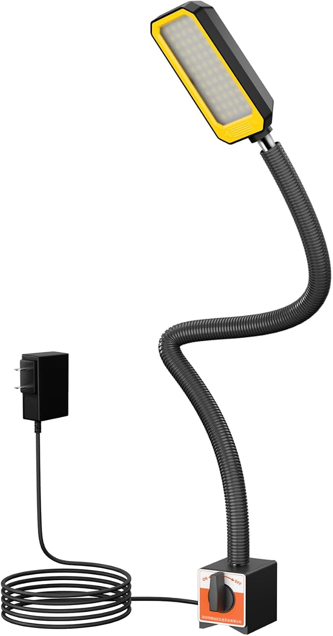 LED Machine Work Light, 2500 Lumens Flexible Gooseneck Magnetic Lamp for Lathe and Drill Press, Machine Job Light with Strong Magnetic Base 110-220V 25W (M1202)