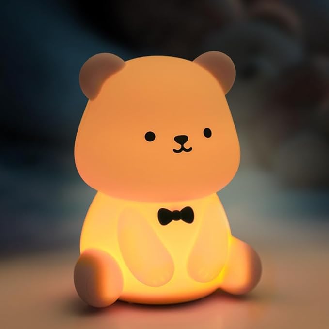 Bear Night Lamp- 30min Auto-off Kids Toddler Nursery Bedside Nightlight, 3 Brightness Modes 6 Light Colors Night Light for Bedroom, Birthday Valentine’s Day Gift for Her Girls Boys, Brown