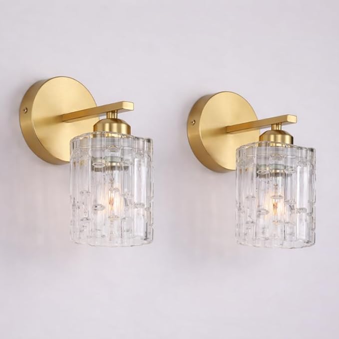 2-Pack 1-Light Modern Matte Black Crystal Wall Sconces, Hardwired Indoor Bathroom Vanity Light Fixtures, Crystal Over Mirror Lamps for Living Room, Bedroom, Hallway