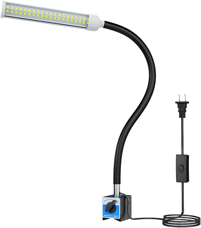 LED Magnetic Work Light, 15W high Brightness,Flexible Gooseneck lamp with Strong Magnetic Base for Lathe Milling Drill Press Industrial Lighting 110-230V Upgrade with Switch(Black with Switch)