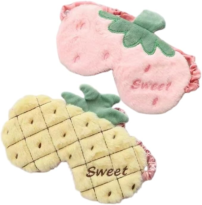 PERFECTSIGHT Cute Sleep Eye Masks (Pink Strawberry+Yellow Pineapple)